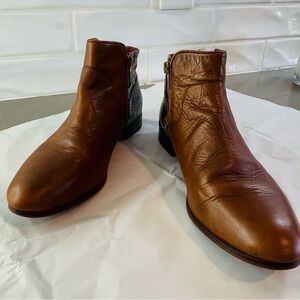 Rebecca Minkoff Brown Leather Ankle Boots with Reptile Gold & Brown Back Detail